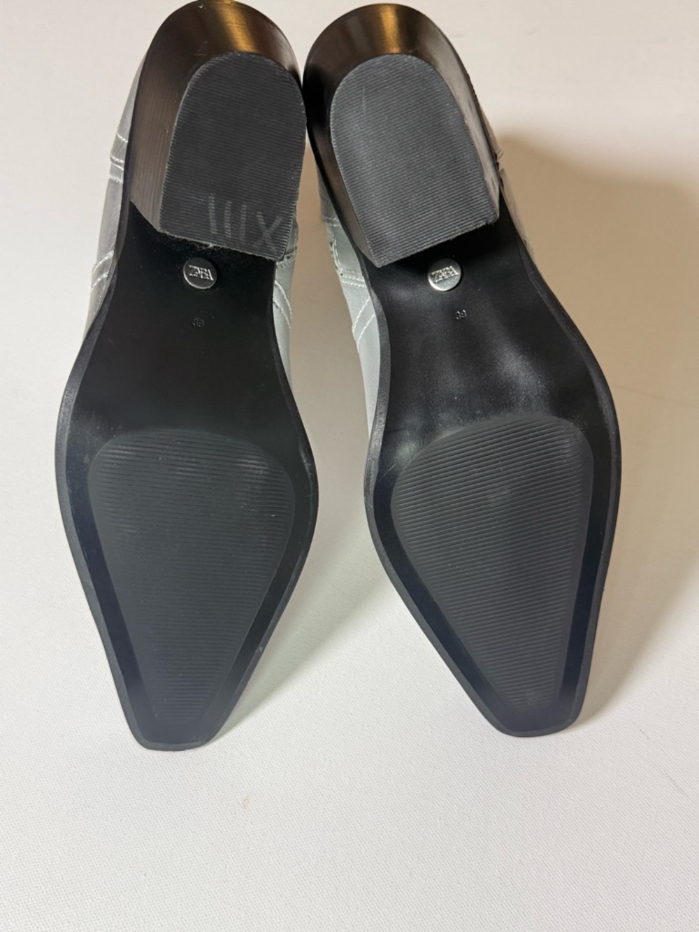 ZARA Metallic Silver Ankle Boots | Western Pointed Toe Zip Booties | Size 39 8.5 - Picture 7 of 11